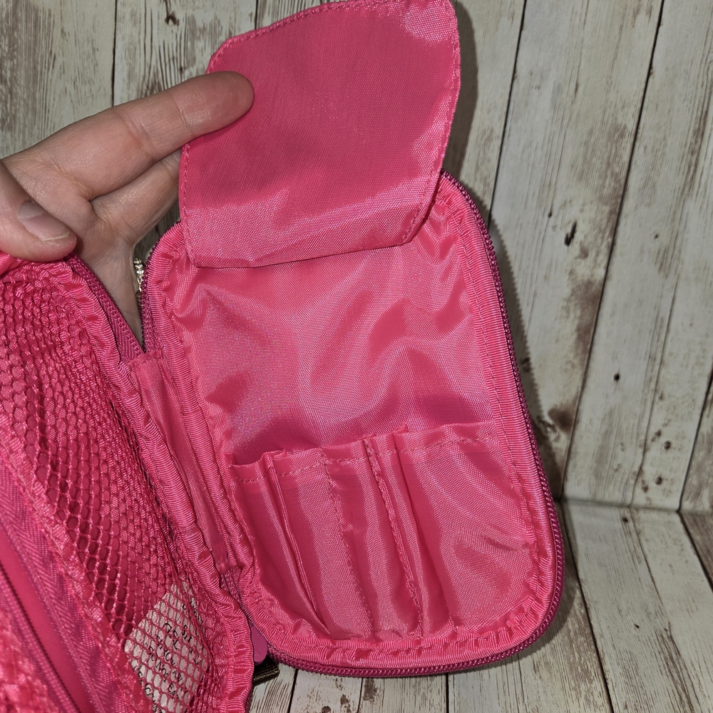 ID Bare Escentuals Pink Croc Embossed Travel Cosmetic Organizer Case Expandable - Picture 6 of 11